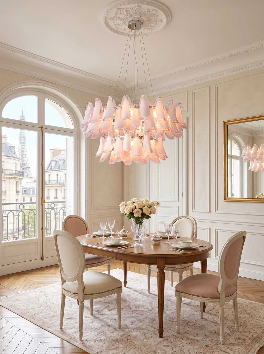 Modern Feather Art Glass Chandelier in Bright Dining Space