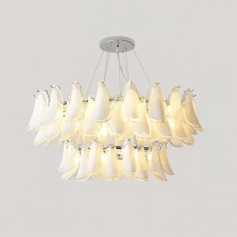 Illuminated Modern Light Feather Art Glass Chandelier Studio Display