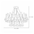 Modern Large Multi-Tier Feather Art Glass Chandelier Line Art Dimension Diagram