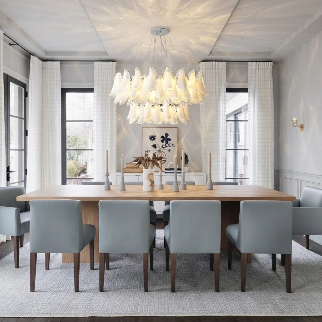 Modern Feather Art Glass Chandelier in Formal Dining Room