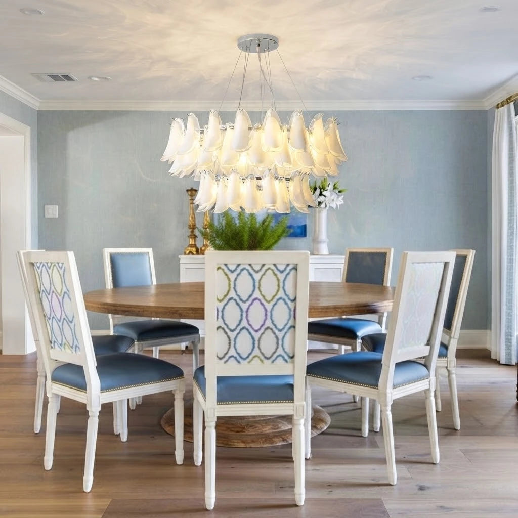 Modern Feather Art Glass Chandelier in Bright Dining Area