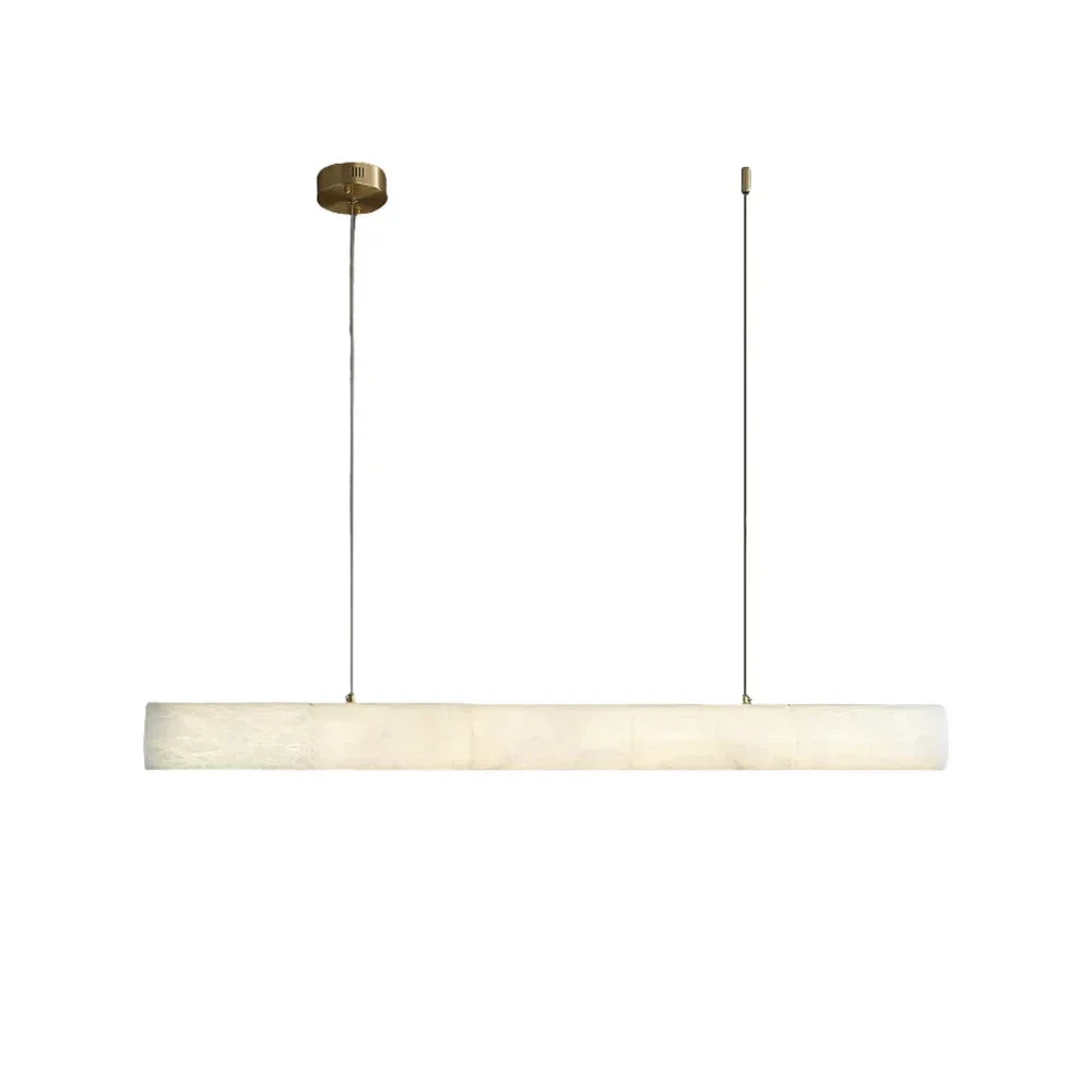 Modern Linear Alabaster Art Glass Pendant Light with Brass Hardware on Pure White Background
