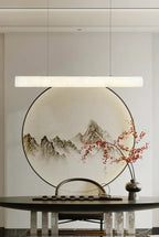 Modern Linear Alabaster Pendant Light in Minimalist Tea Room