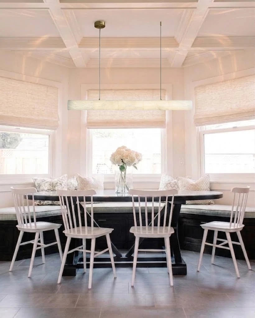 Modern Alabaster Art Glass Linear Pendant in Contemporary Dining Hall
