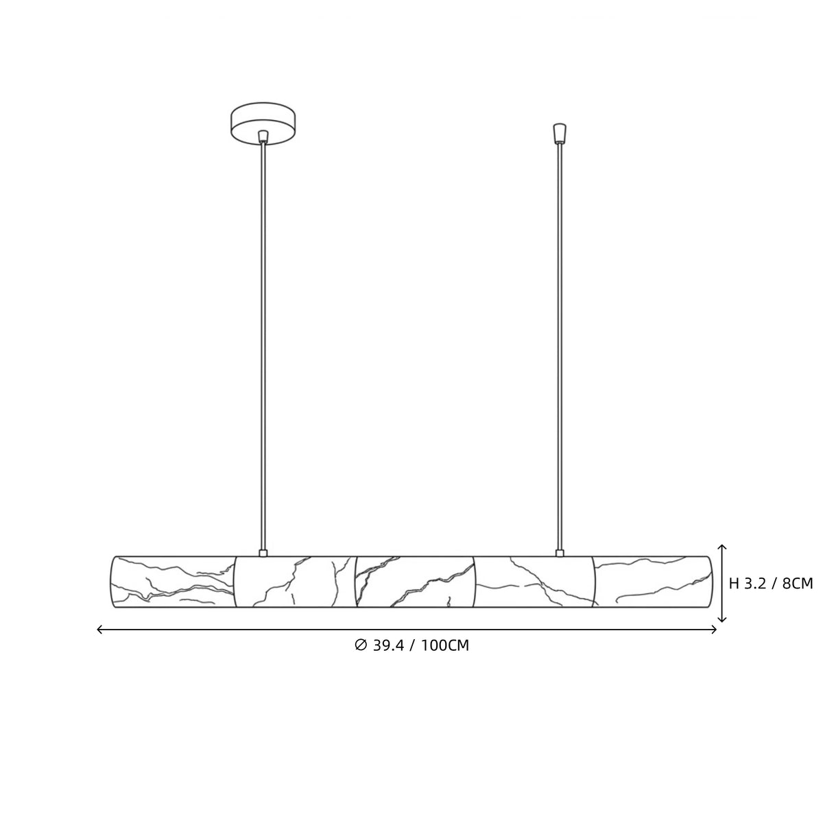 Modern Linear Alabaster Art Glass Pendant Light Line Art Dimension Diagram