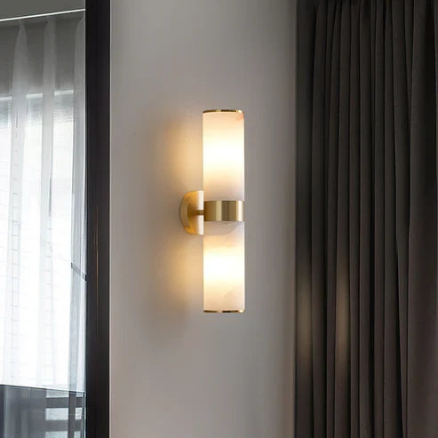 Modern Alabaster Style Wall Sconce in Living Room Interior