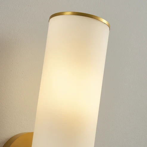Close Up View of Alabaster Glass Shade and Brass Trim
