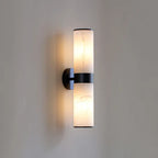 Illuminated Modern Dual-Cylinder Wall Sconce with Black Frame Studio Display