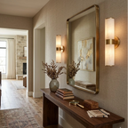 Modern Alabaster Glass Wall Sconce in Hallway Console Setting