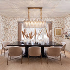 Modern Brass Linear Chandelier in Elegant Dining Space