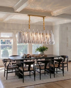Modern Ice Glass Linear Chandelier in Luxury Dining Area