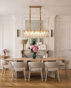 Modern Ice Glass Linear Chandelier in Classic Dining Setting
