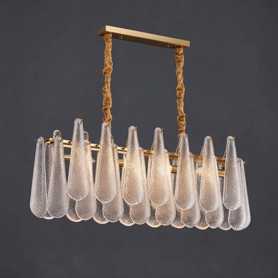 Illuminated Modern Rope-Hung Brass Linear Chandelier Studio Shot