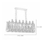 Modern Rope-Hung Brass Linear Chandelier Line Art Dimension Diagram