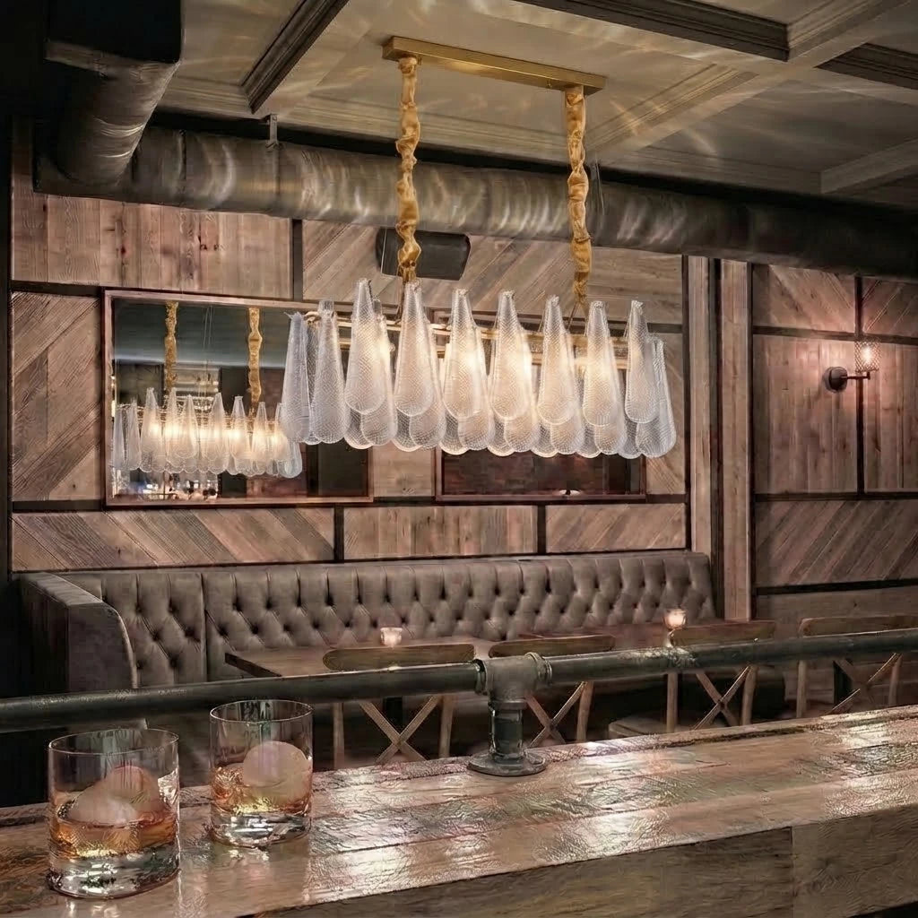 Modern Rope-Hung Linear Chandelier in Dining Bar Interior