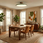 Modern Green Flush Mount Ceiling Light Over Dining Table in Elegant Setting