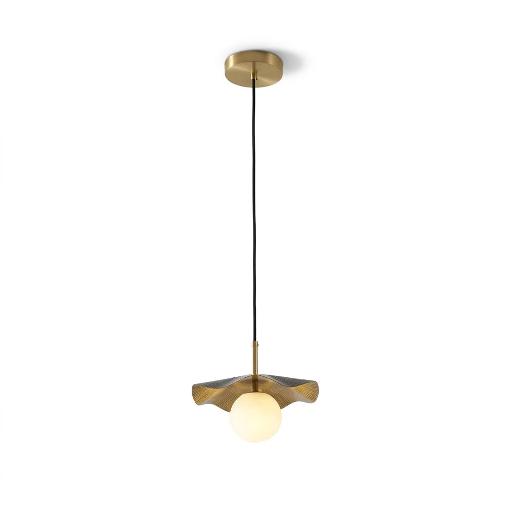 Modern Black and Gold Disc Art Glass Pendant Light with Globe Bulb on Pure White Background