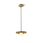 Modern Black and Gold Disc Art Glass Pendant Light with Globe Bulb on Pure White Background