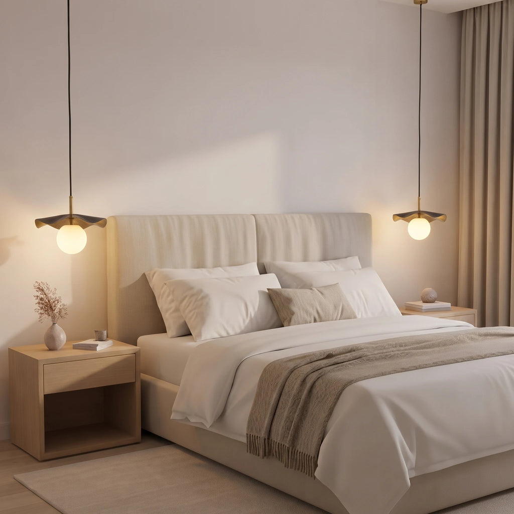 Modern Disc Art Glass Pendant Light in Bedroom Setting