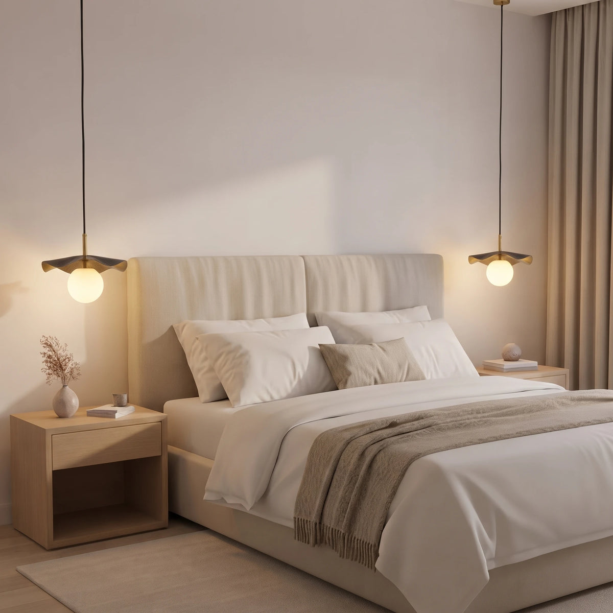 Modern Disc Art Glass Pendant Light in Bedroom Setting