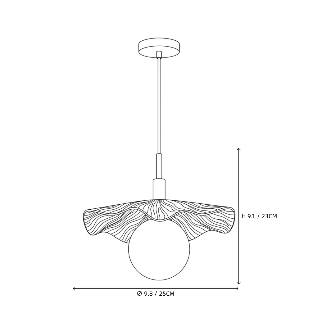 Modern Black and Gold Disc Art Glass Pendant Light Line Art Dimension Diagram