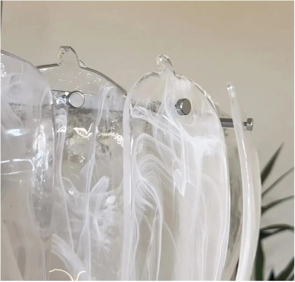 Close Up View of Petal Glass Arrangement and Chandelier Hardware