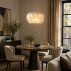 Modern Petal Art Glass Chandelier in Open Living Area
