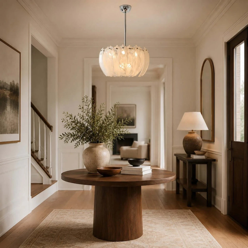 Modern Petal Art Glass Chandelier in Entryway Foyer Setting