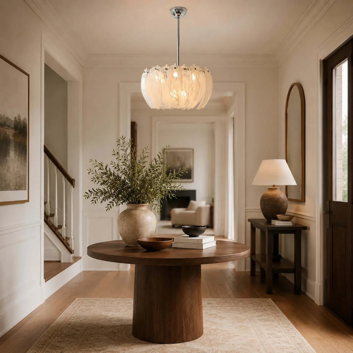 Modern Petal Art Glass Chandelier in Entryway Foyer Setting