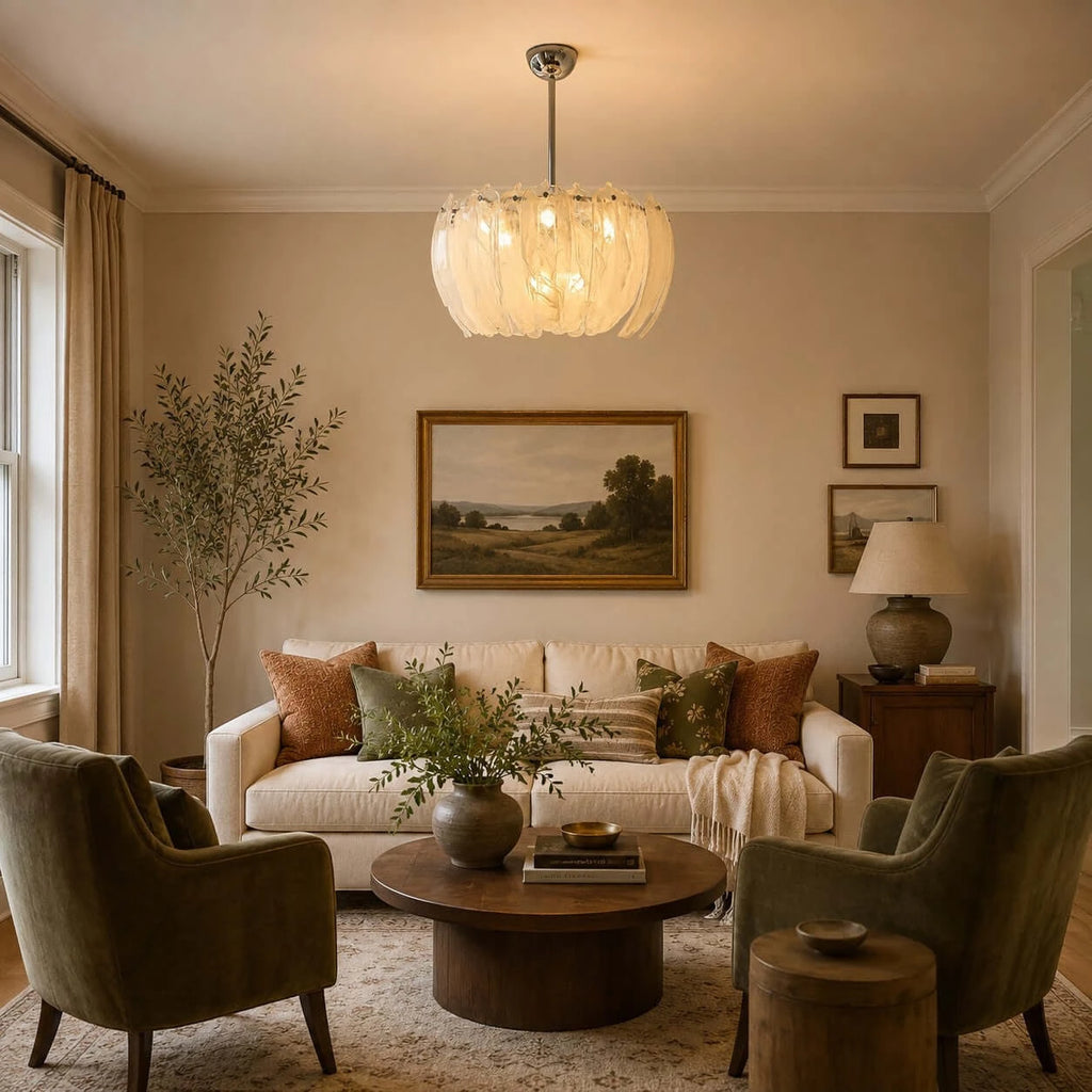 Modern Petal Art Glass Chandelier in Stylish Living Room