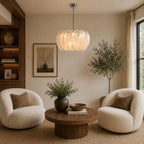 Modern Petal Art Glass Chandelier Over Living Room Seating Area