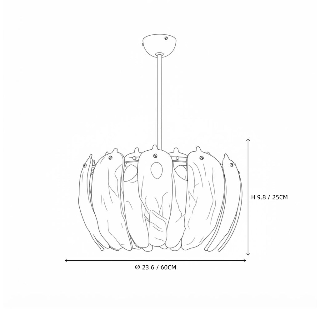 Modern Petal Art Glass Chandelier Line Art Dimension Diagram