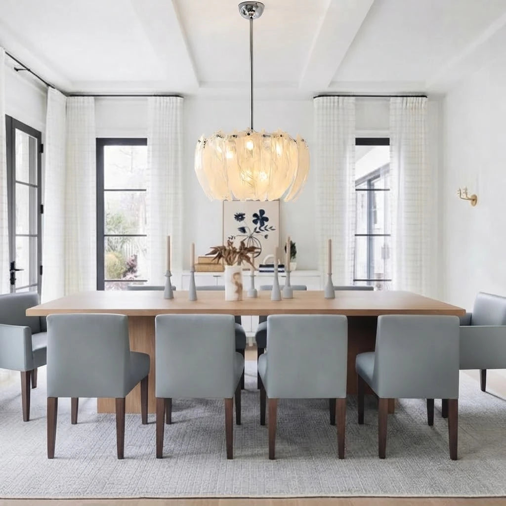 Modern Petal Art Glass Chandelier Over Dining Table