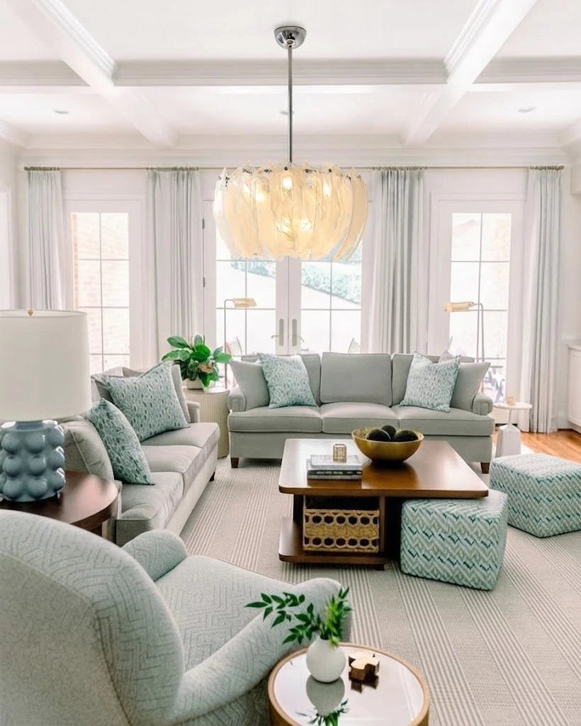 Modern Petal Art Glass Chandelier in Contemporary Living Space