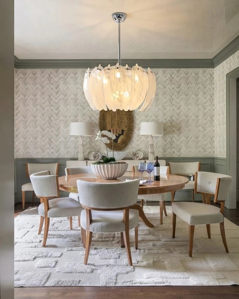 Modern Petal Art Glass Chandelier in Dining Room Interior