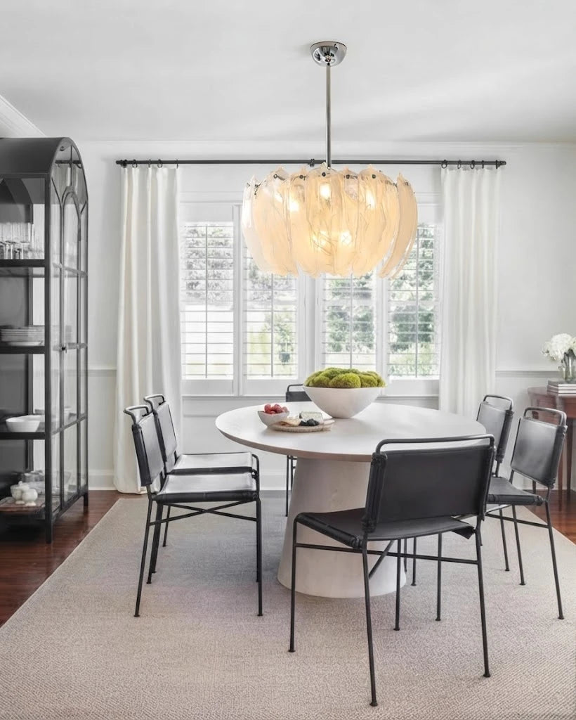 Modern Petal Art Glass Chandelier Over Round Dining Table