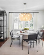 Modern Petal Art Glass Chandelier Over Round Dining Table