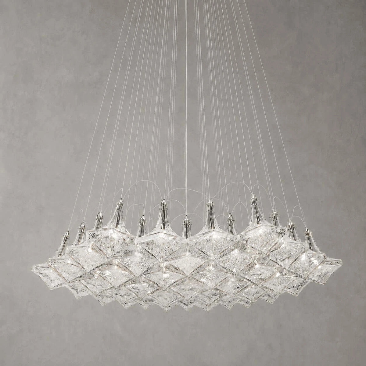 Modern Wide Faceted Glass Chandelier Studio Shot