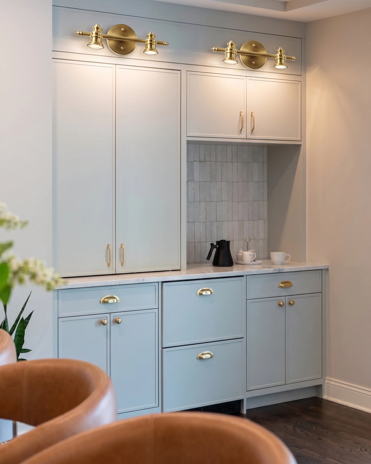 Modern Brass Directional Spotlight Wall Sconce in Kitchen Setting
