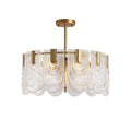 Modern Faceted Art Glass Flush Mount Ceiling Light with Brass Stem on Pure White Background