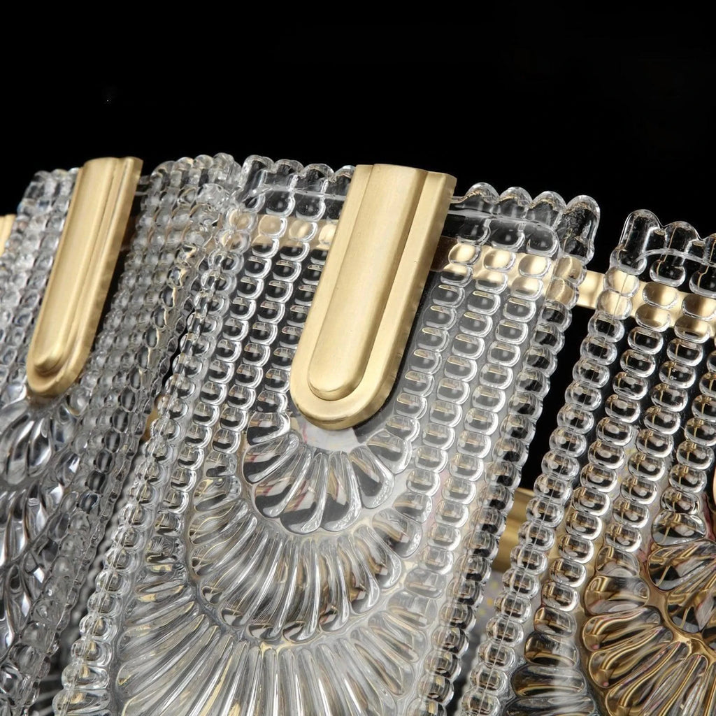 Close Up View of Illuminated Faceted Glass Edge and Internal Bulbs