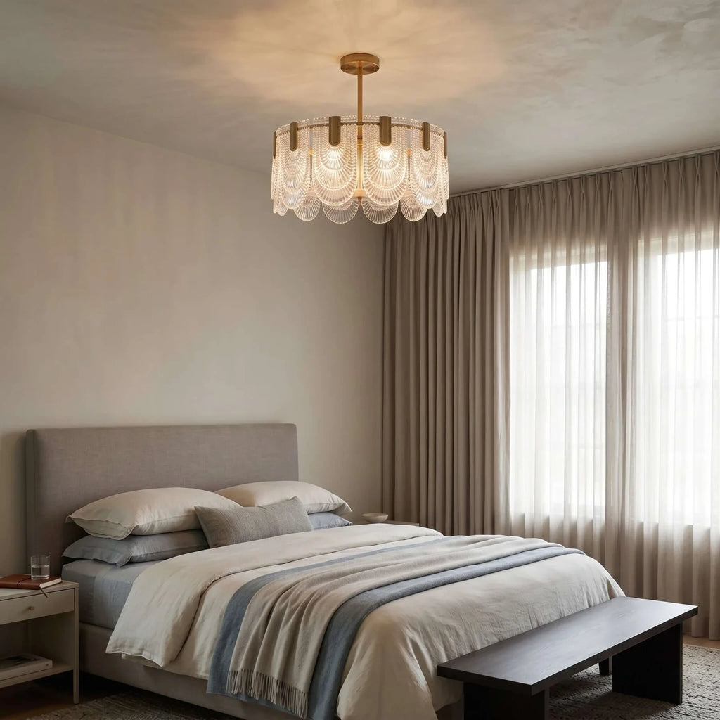 Modern Art Glass Flush Mount Ceiling Light in Bedroom Interior