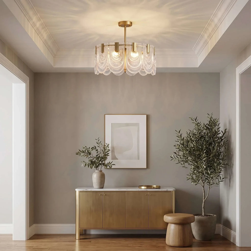 Modern Faceted Glass Ceiling Light in Hallway Foyer