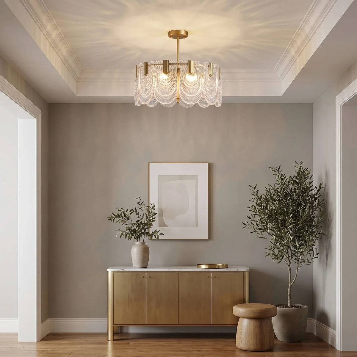 Modern Faceted Glass Ceiling Light in Hallway Foyer