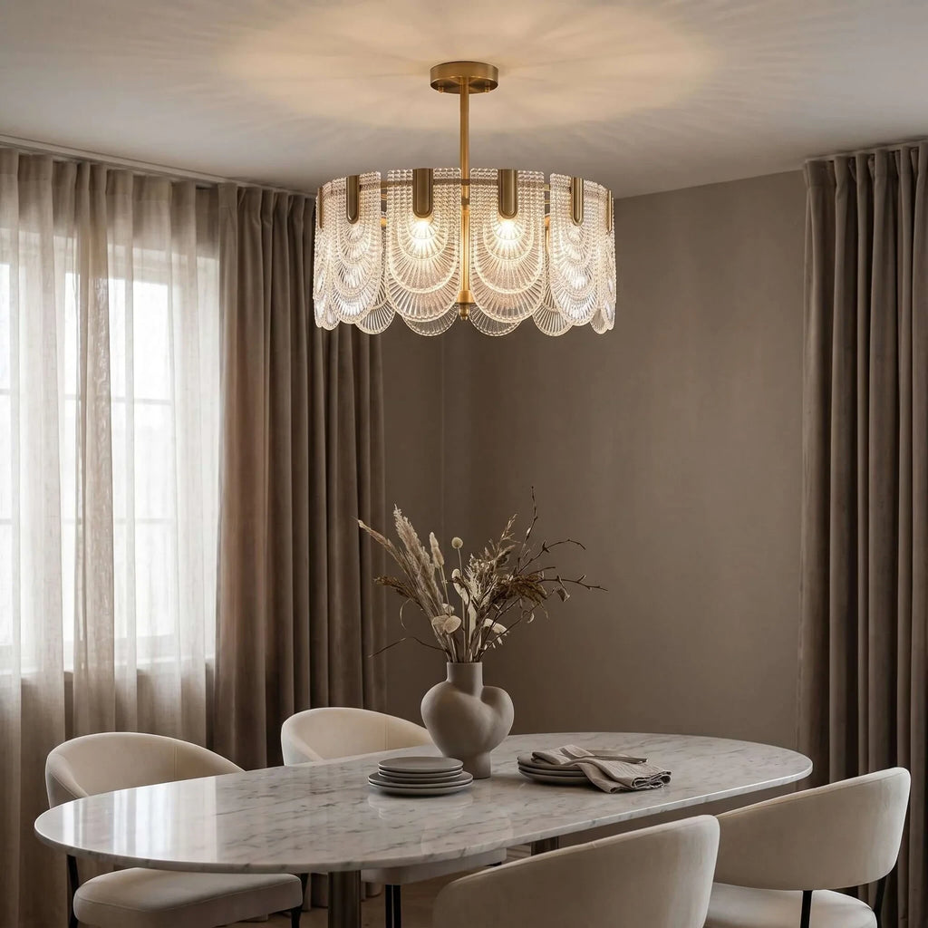 Modern Faceted Art Glass Ceiling Light Over Dining Area