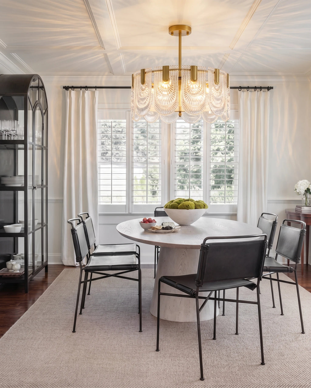 Modern Faceted Glass Ceiling Light Over Round Dining Table