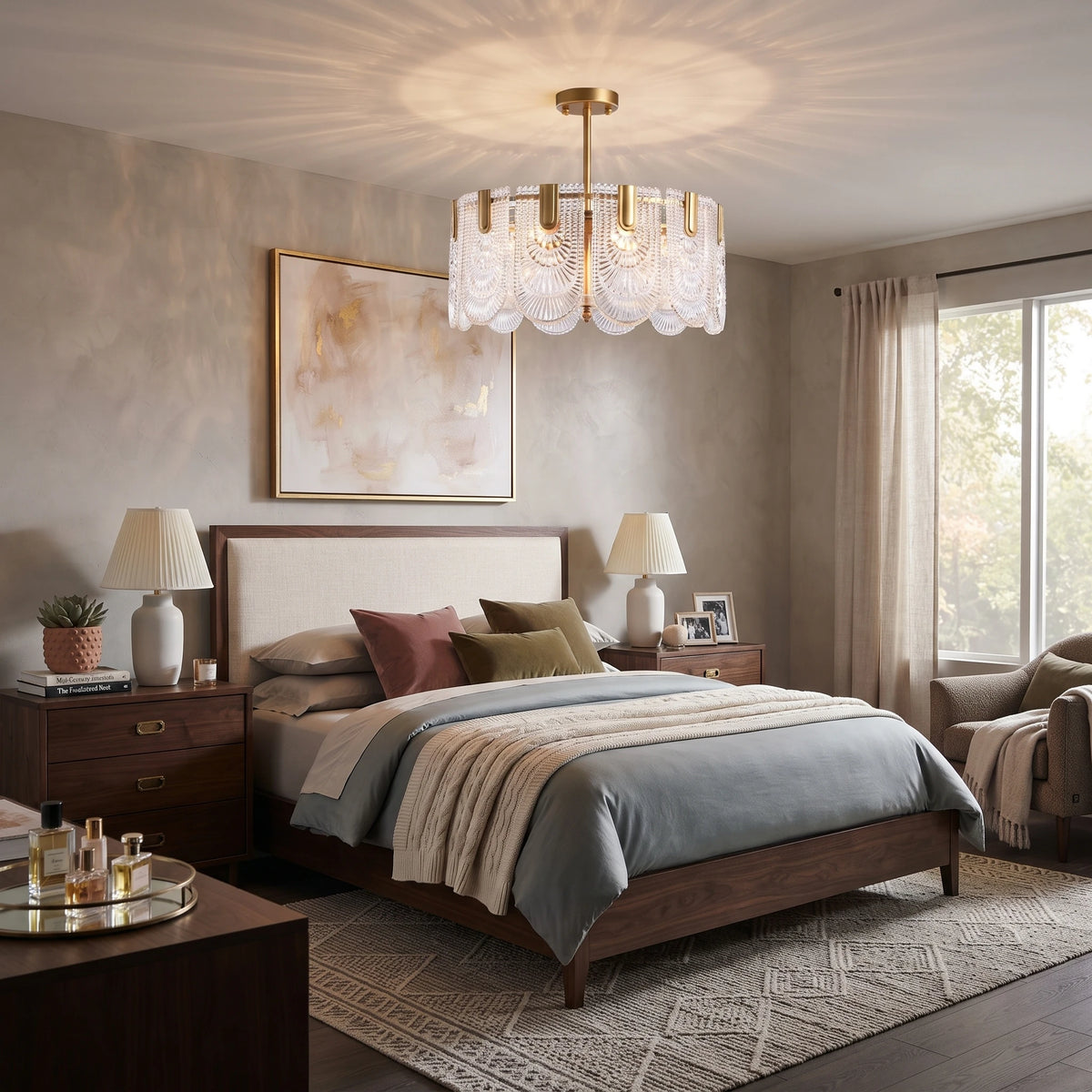 Modern Art Glass Flush Mount Ceiling Light in Master Bedroom Setting