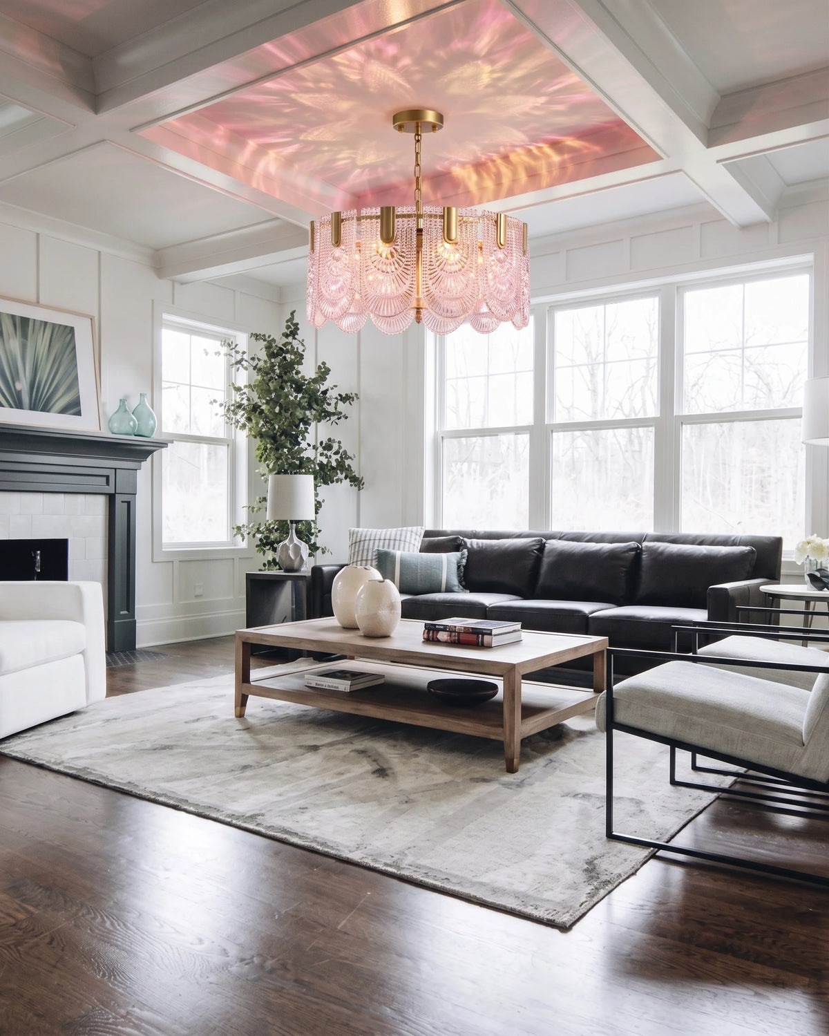 Modern Faceted Glass Ceiling Light in Bright Living Room