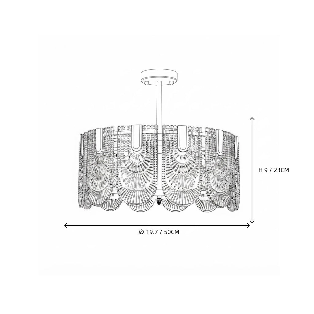 Modern Faceted Art Glass Flush Mount Ceiling Light Line Art Dimension Diagram