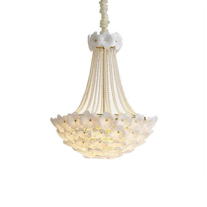 Modern Ceramic Flower Chandelier with Brass Hardware on Pure White Background